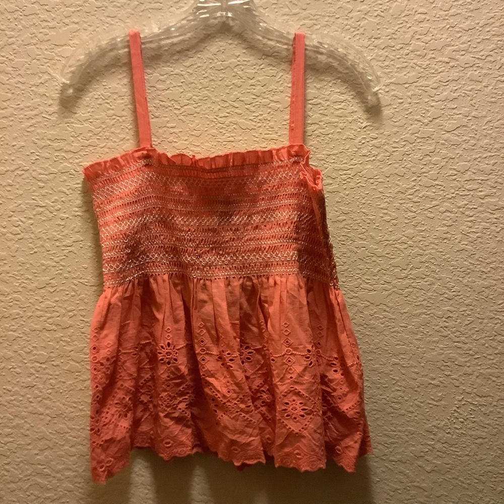 Faith of Zoe Sunset Coral Babydoll 100% Cotton Tank Top Size Large